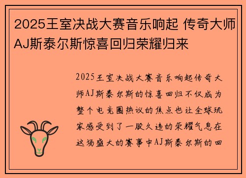 2025王室决战大赛音乐响起 传奇大师AJ斯泰尔斯惊喜回归荣耀归来